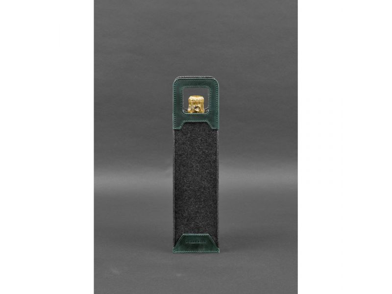 Чехол для вина 1.0 из фетра с кожаными вставками зеленый Crazy Horse, фото 4