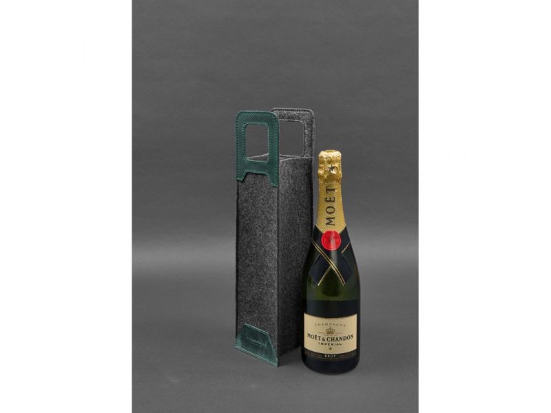 Чехол для вина 1.0 из фетра с кожаными вставками зеленый Crazy Horse, фото 2