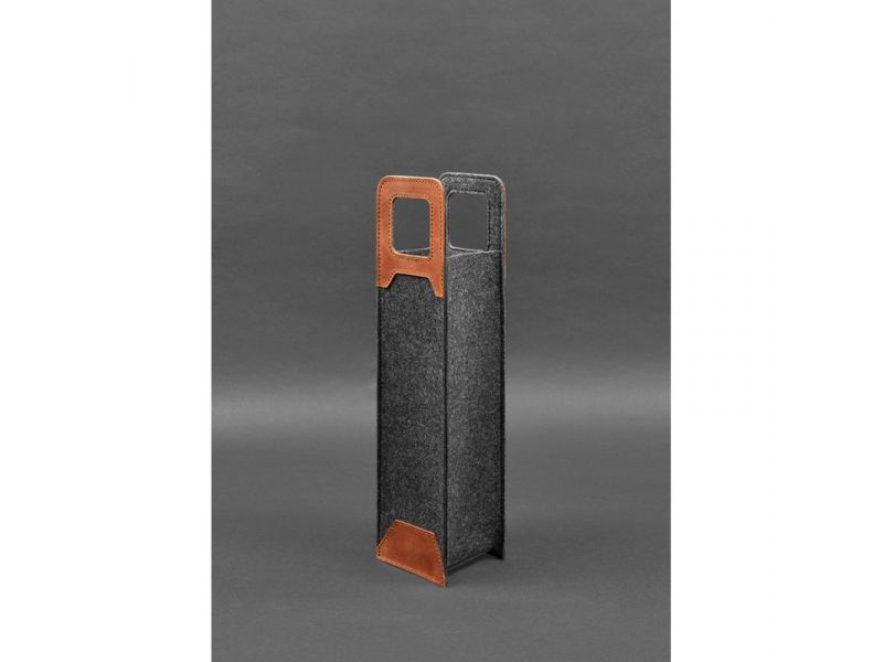 Чехол для вина 1.0 из фетра с кожаными вставками светло-коричневый Crazy Horse, фото 3