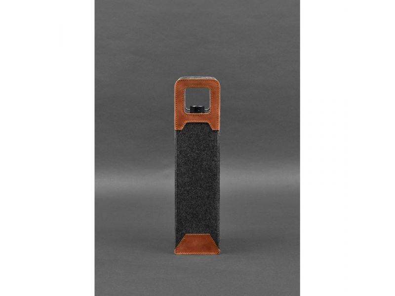 Чехол для вина 1.0 из фетра с кожаными вставками светло-коричневый Crazy Horse, фото 4