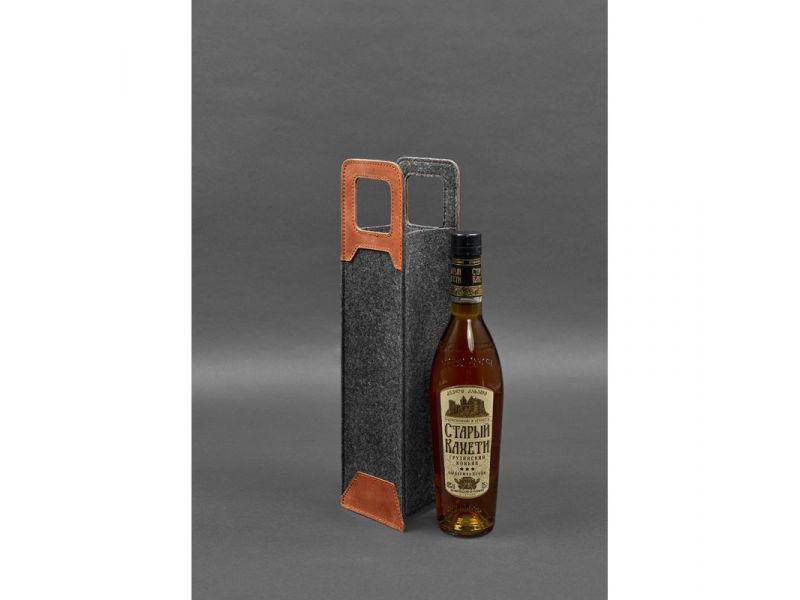 Чехол для вина 1.0 из фетра с кожаными вставками светло-коричневый Crazy Horse, фото 2