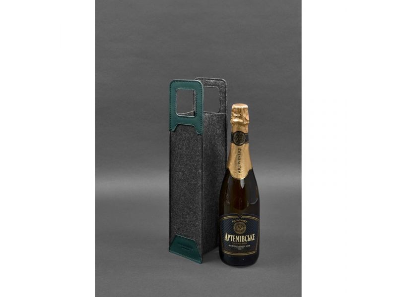 Чехол для вина 1.0 из фетра с кожаными вставками зеленый Краст, фото 2