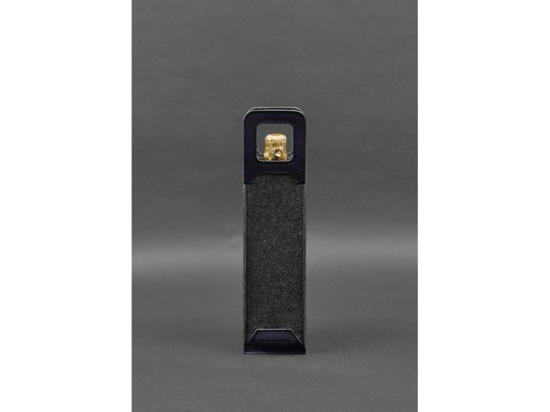 Чехол для вина 1.0 из фетра с кожаными вставками синий Краст, фото 4