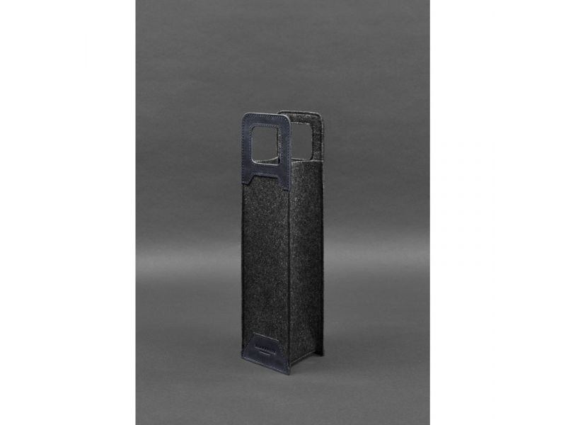 Чехол для вина 1.0 из фетра с кожаными вставками синий Crazy Horse, фото 3