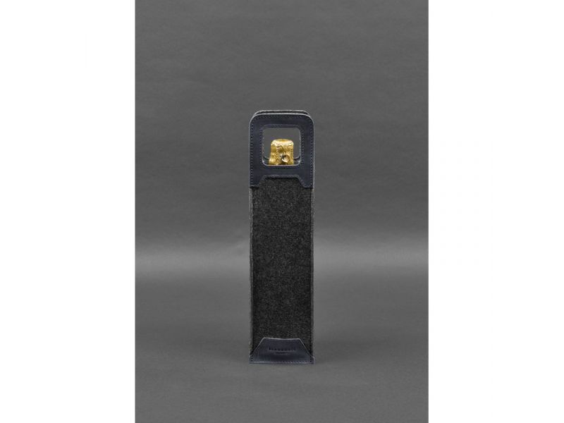 Чехол для вина 1.0 из фетра с кожаными вставками синий Crazy Horse, фото 4