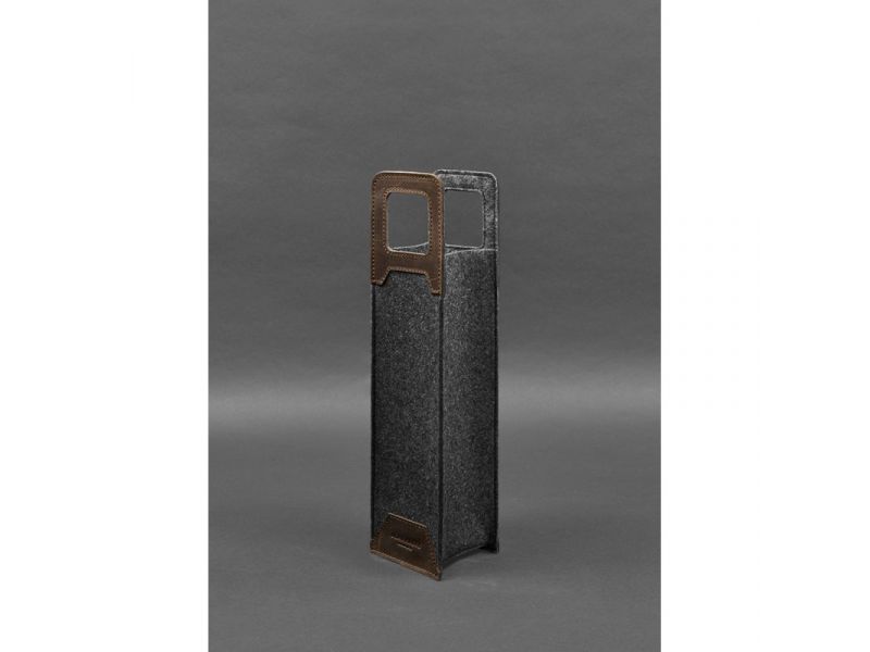 Чехол для вина 1.0 из фетра с кожаными вставками темно-коричневый Crazy Horse, фото 3