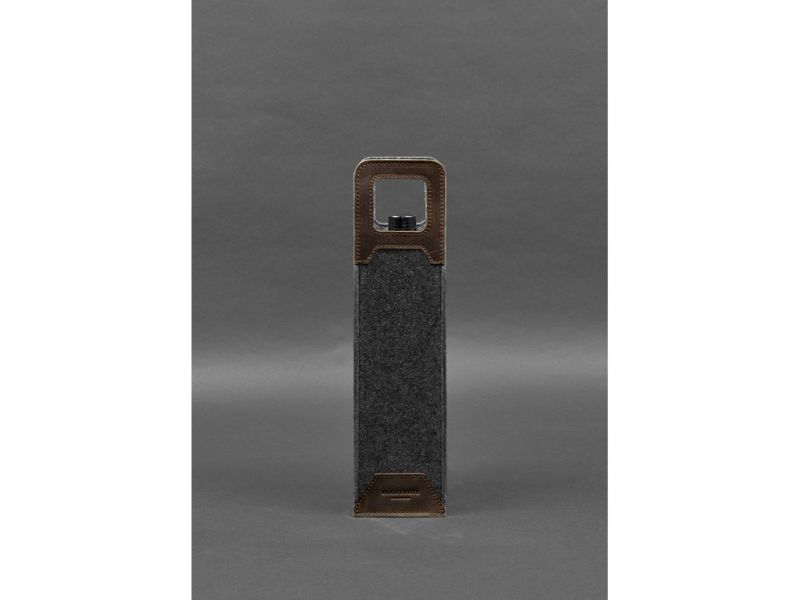 Чехол для вина 1.0 из фетра с кожаными вставками темно-коричневый Crazy Horse, фото 4