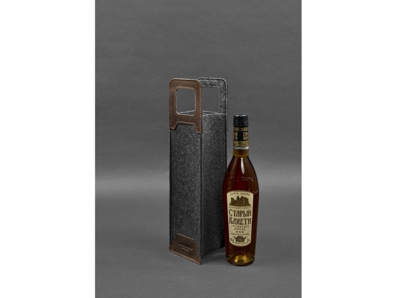 Чехол для вина 1.0 из фетра с кожаными вставками темно-коричневый Crazy Horse, фото 2