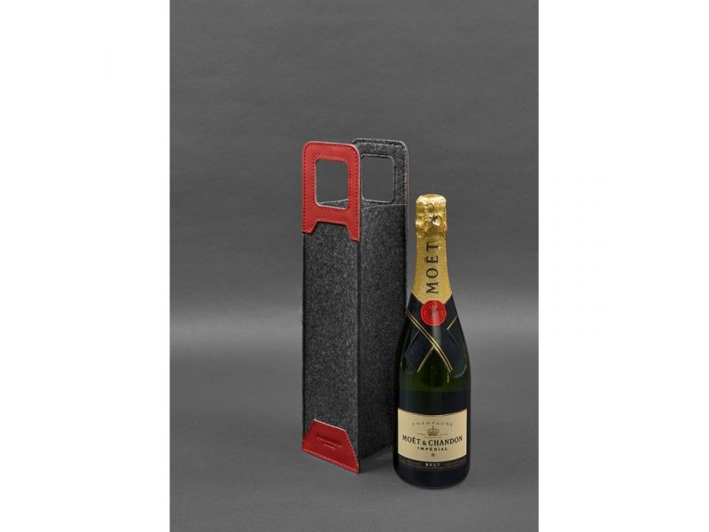 Чехол для вина 1.0 из фетра с кожаными вставками красный Краст, фото 2