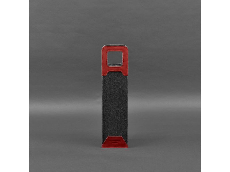 Чехол для вина 1.0 из фетра с кожаными вставками красный Краст, фото 5