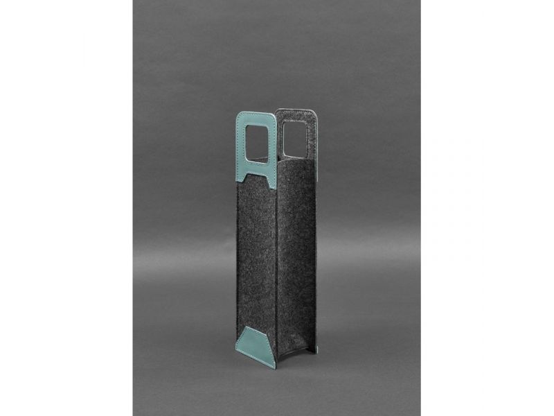 Чехол для вина 1.0 из фетра с кожаными вставками бирюзовый Краст, фото 3