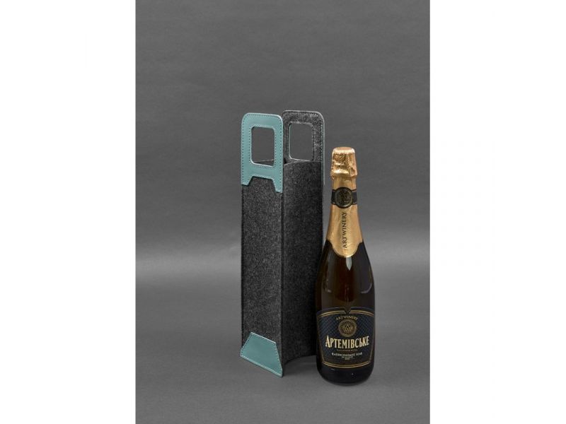 Чехол для вина 1.0 из фетра с кожаными вставками бирюзовый Краст, фото 2