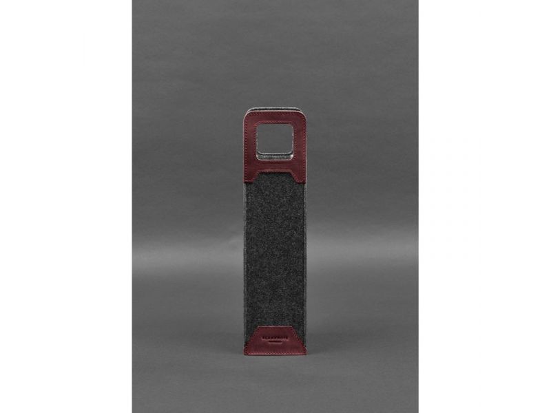 Чехол для вина 1.0 из фетра с кожаными вставками бордовый Crazy Horse, фото 1