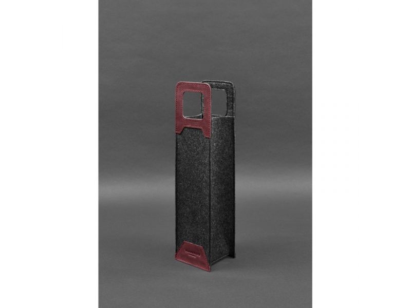 Чехол для вина 1.0 из фетра с кожаными вставками бордовый Crazy Horse, фото 3