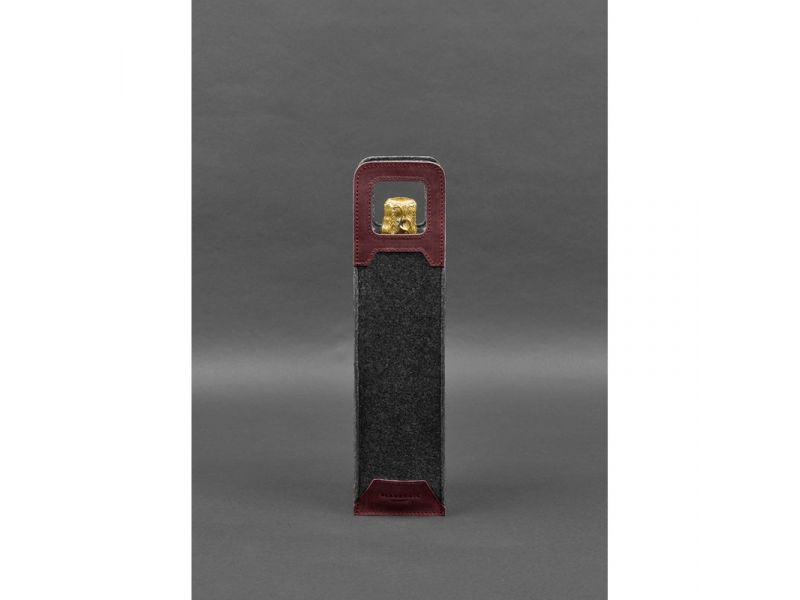 Чехол для вина 1.0 из фетра с кожаными вставками бордовый Crazy Horse, фото 4