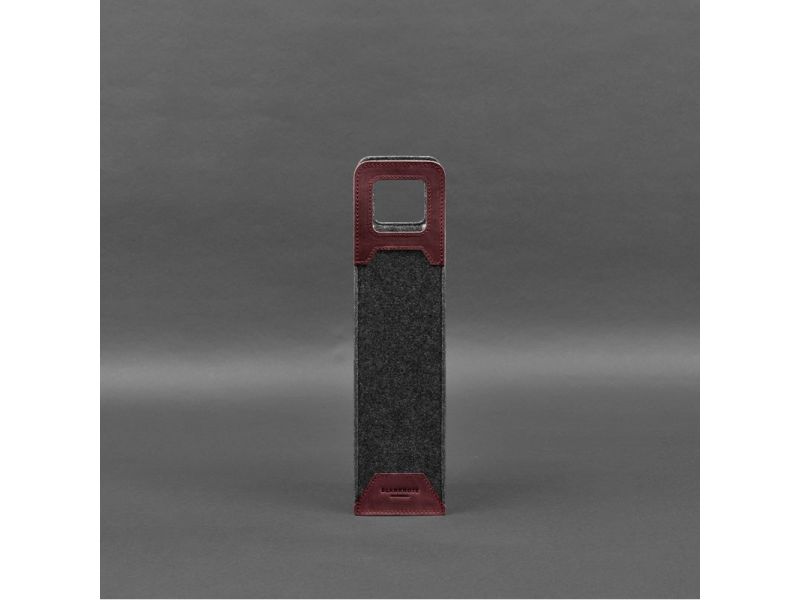 Чехол для вина 1.0 из фетра с кожаными вставками бордовый Crazy Horse, фото 5