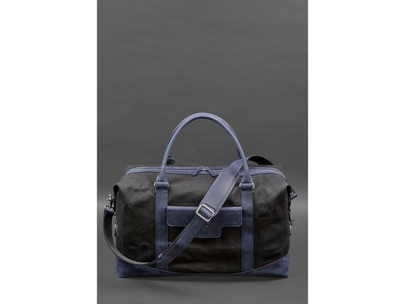 Дорожная сумка из канваса и натуральной темно-синей кожи  Crazy Horse, фото 2