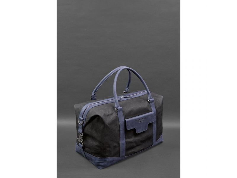 Дорожная сумка из канваса и натуральной темно-синей кожи  Crazy Horse, фото 4