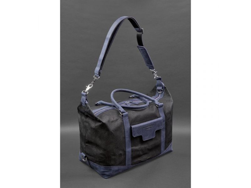 Дорожная сумка из канваса и натуральной темно-синей кожи  Crazy Horse, фото 5