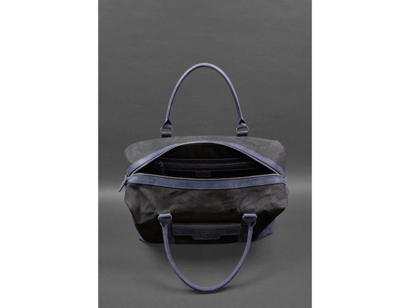 Дорожная сумка из канваса и натуральной темно-синей кожи  Crazy Horse, фото 7