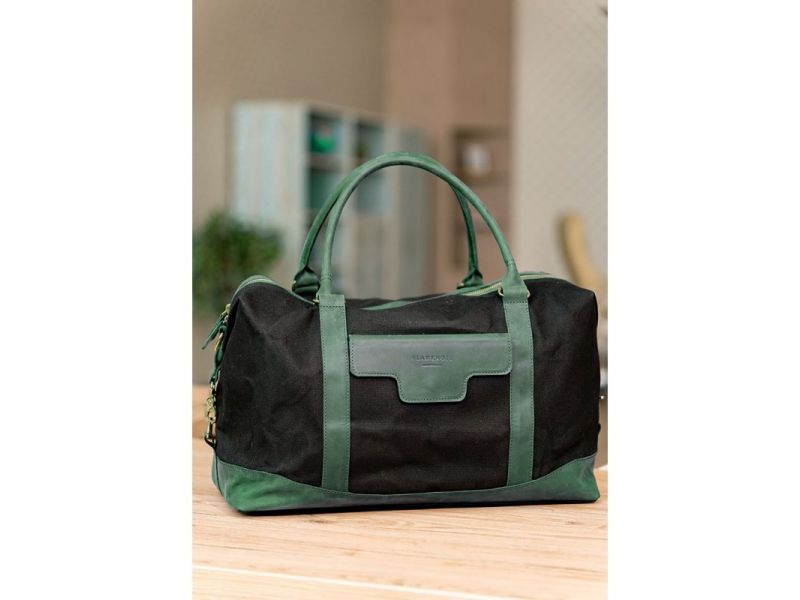 Дорожная сумка из канваса и натуральной зеленой кожи  Crazy Horse, фото 1