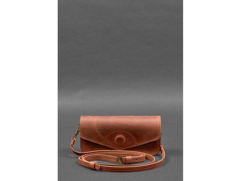 Кожаная сумка-футляр для очков (мини-сумка) светло-коричневая Crazy Horse, фото 2