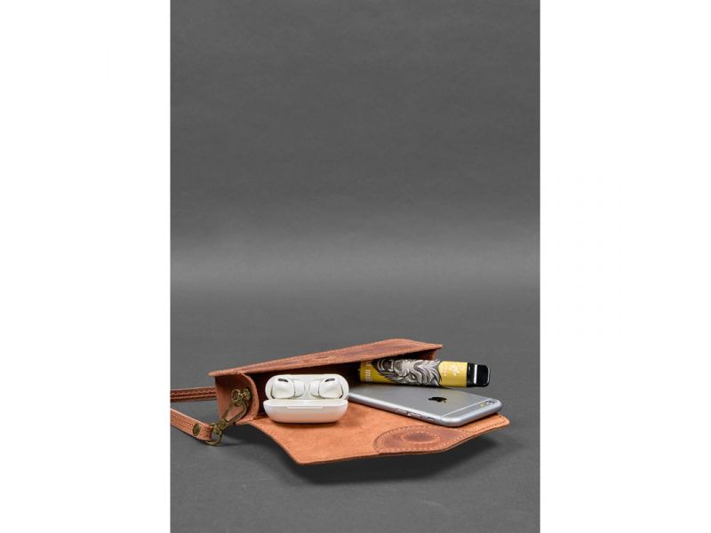 Кожаная сумка-футляр для очков (мини-сумка) светло-коричневая Crazy Horse, фото 6