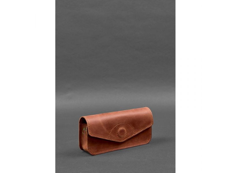 Кожаная сумка-футляр для очков (мини-сумка) светло-коричневая Crazy Horse, фото 5