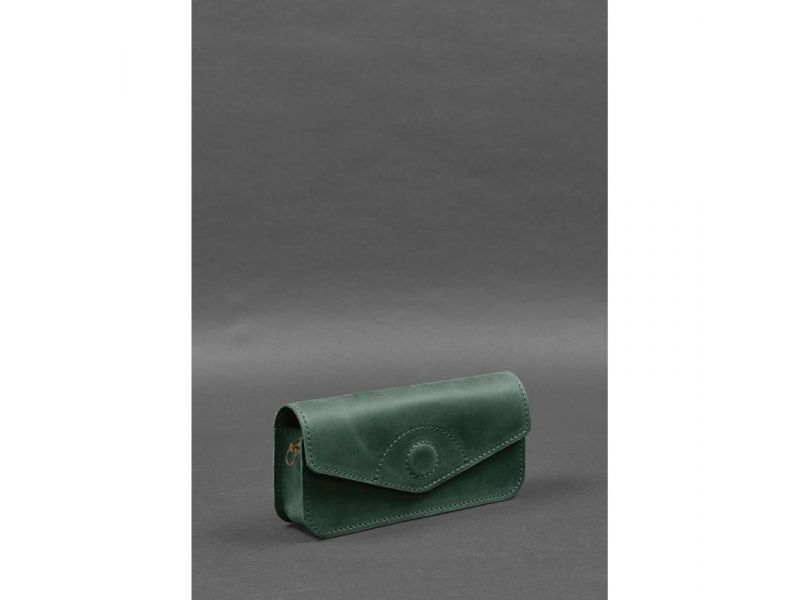 Кожаная сумка-футляр для очков (мини-сумка) зеленый Crazy Horse, фото 3