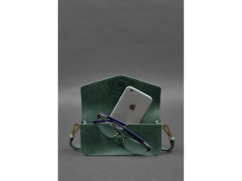 Кожаная сумка-футляр для очков (мини-сумка) зеленый Crazy Horse, фото 2