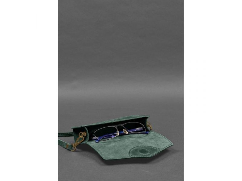 Кожаная сумка-футляр для очков (мини-сумка) зеленый Crazy Horse, фото 4