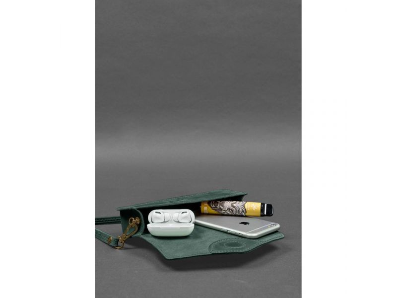 Кожаная сумка-футляр для очков (мини-сумка) зеленый Crazy Horse, фото 5