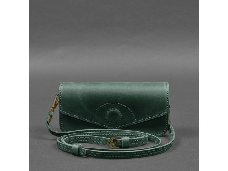 Кожаная сумка-футляр для очков (мини-сумка) зеленый Crazy Horse, фото 6