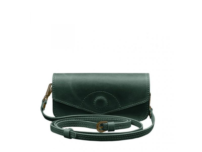 Кожаная сумка-футляр для очков (мини-сумка) зеленый Crazy Horse, фото 7