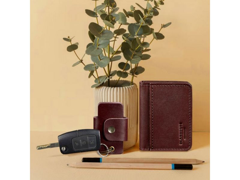 Набор кожаных аксессуаров AUTO 1.0 бордовый, фото 3