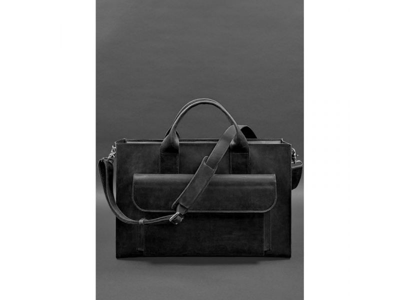 Кожаная сумка для ноутбука и документов Универсальная черная Crazy Horse, фото 1