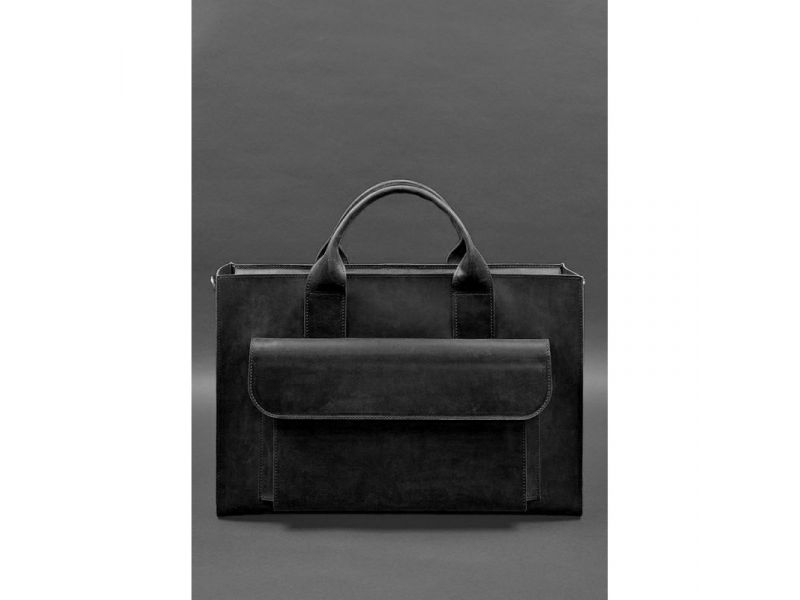 Кожаная сумка для ноутбука и документов Универсальная черная Crazy Horse, фото 2