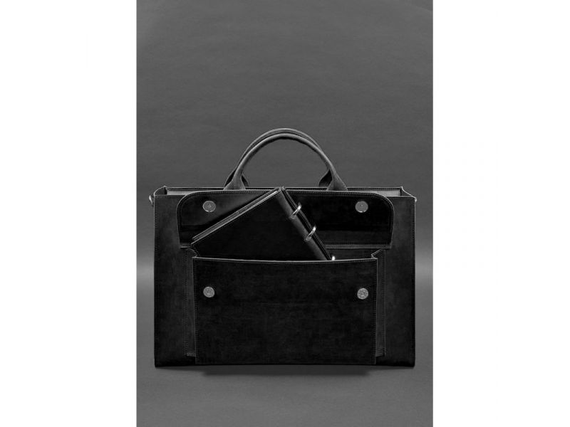 Кожаная сумка для ноутбука и документов Универсальная черная Crazy Horse, фото 3