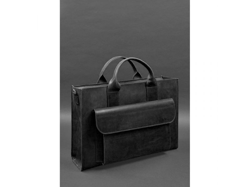 Кожаная сумка для ноутбука и документов Универсальная черная Crazy Horse, фото 4