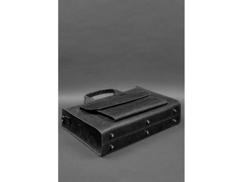 Кожаная сумка для ноутбука и документов Универсальная черная Crazy Horse, фото 5