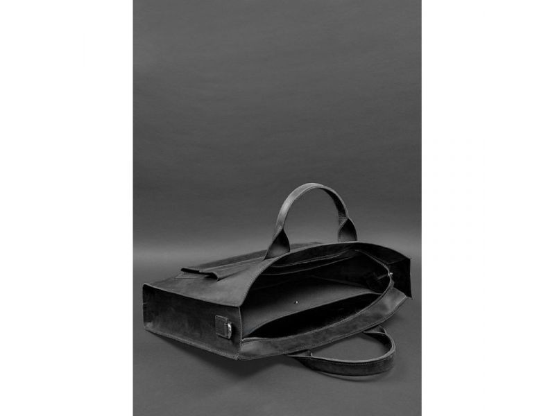 Кожаная сумка для ноутбука и документов Универсальная черная Crazy Horse, фото 7