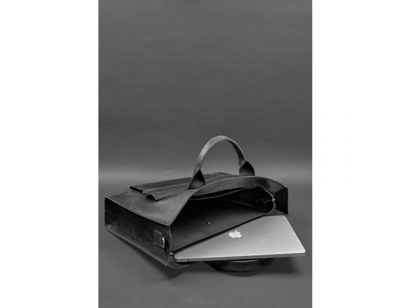 Кожаная сумка для ноутбука и документов Универсальная черная Crazy Horse, фото 8