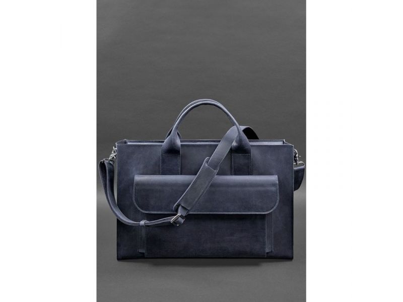 Кожаная сумка для ноутбука и документов Универсальная синяя Crazy Horse, фото 1