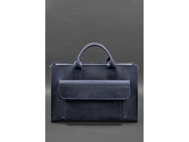 Кожаная сумка для ноутбука и документов Универсальная синяя Crazy Horse, фото 2