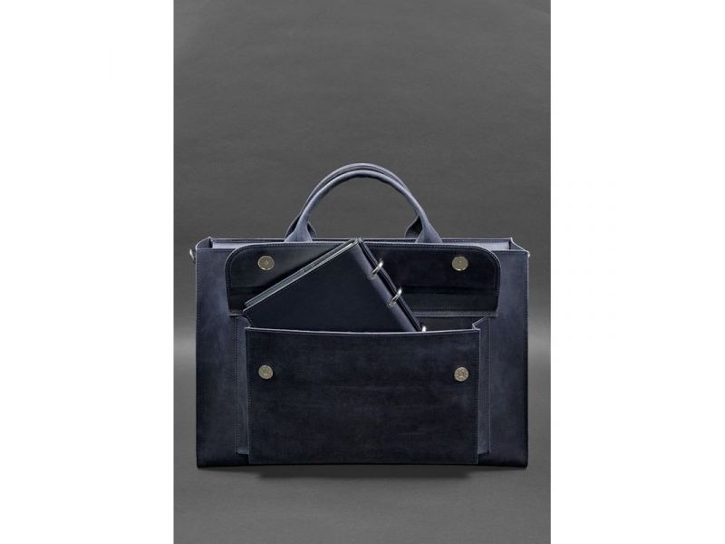 Кожаная сумка для ноутбука и документов Универсальная синяя Crazy Horse, фото 3