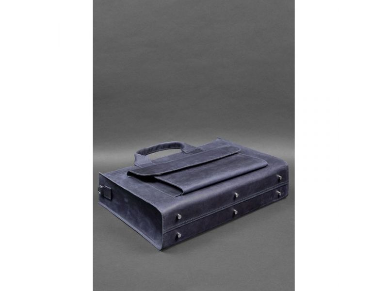 Кожаная сумка для ноутбука и документов Универсальная синяя Crazy Horse, фото 5