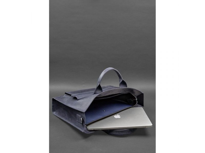 Кожаная сумка для ноутбука и документов Универсальная синяя Crazy Horse, фото 8