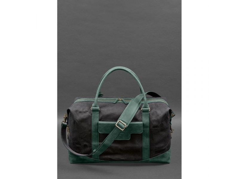 Дорожная сумка из канваса и натуральной зеленой кожи  Crazy Horse, фото 2