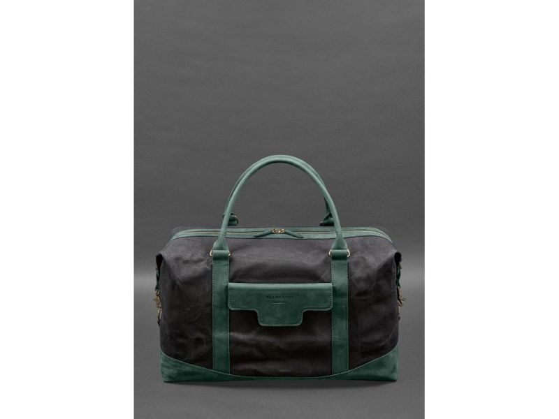 Дорожная сумка из канваса и натуральной зеленой кожи  Crazy Horse, фото 3