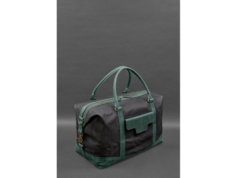 Дорожная сумка из канваса и натуральной зеленой кожи  Crazy Horse, фото 5